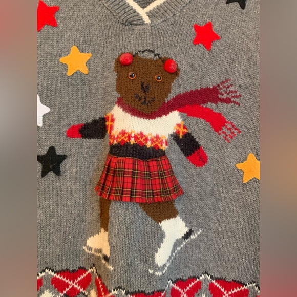 Vintage KAREN SCOTT grey bear skater Sweater Vest fun Kitchy heart Applique - Picture 3 of 8